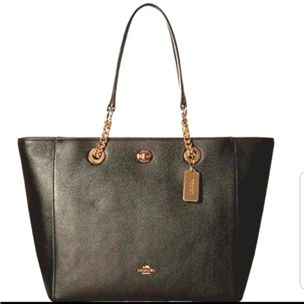 🖤NWT COACH Turnlock Pebbled Leather Chain Tote Bag🖤 - Picture 8 of 15